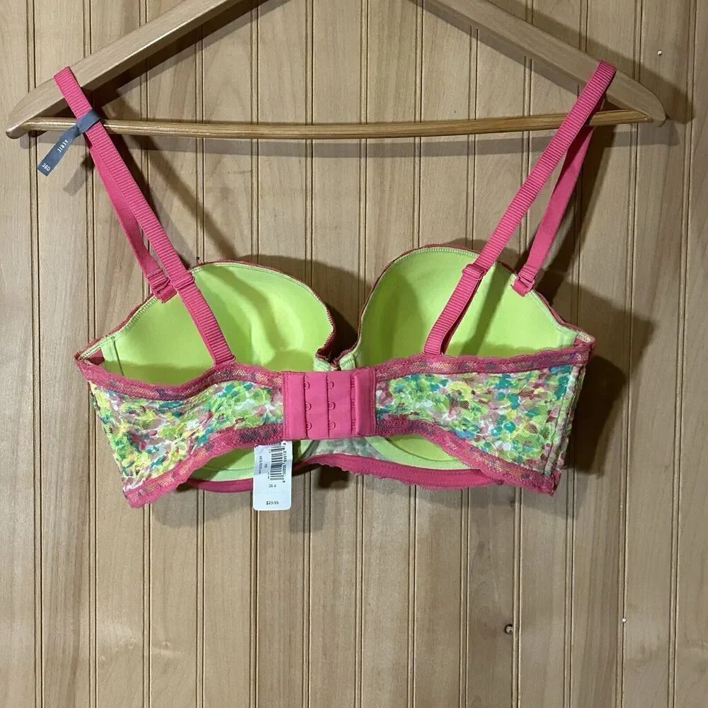 Aerie 36D Pink & Green Push Up Lace Bra